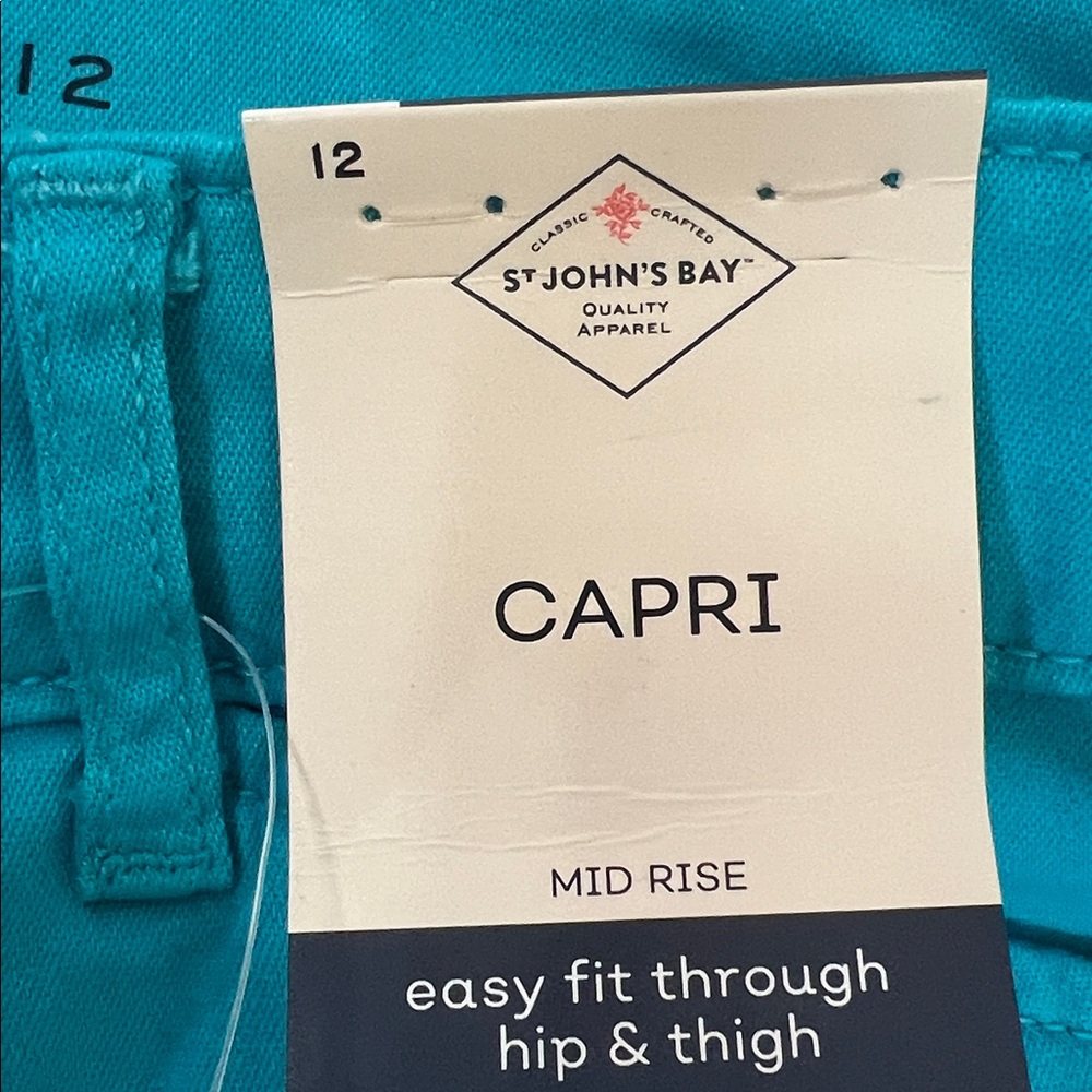 NWT St. John's Bay Teal Capri Pants Sz 12 - Picture 6 of 8